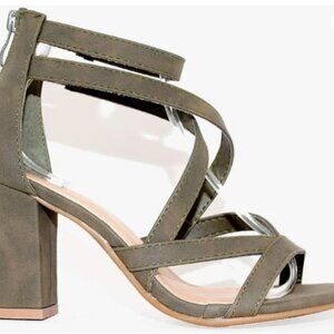 Women's Chunky Heel Ankle Strap Sandals, 8 (Olive)
